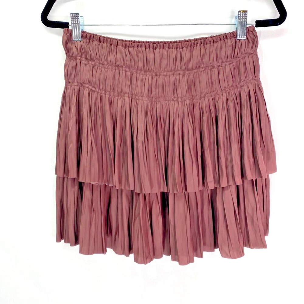 Ulla Johnson Mini Skirt Women 4 Brown Purple Pleated Ruffle Elastic Waist Tiered
